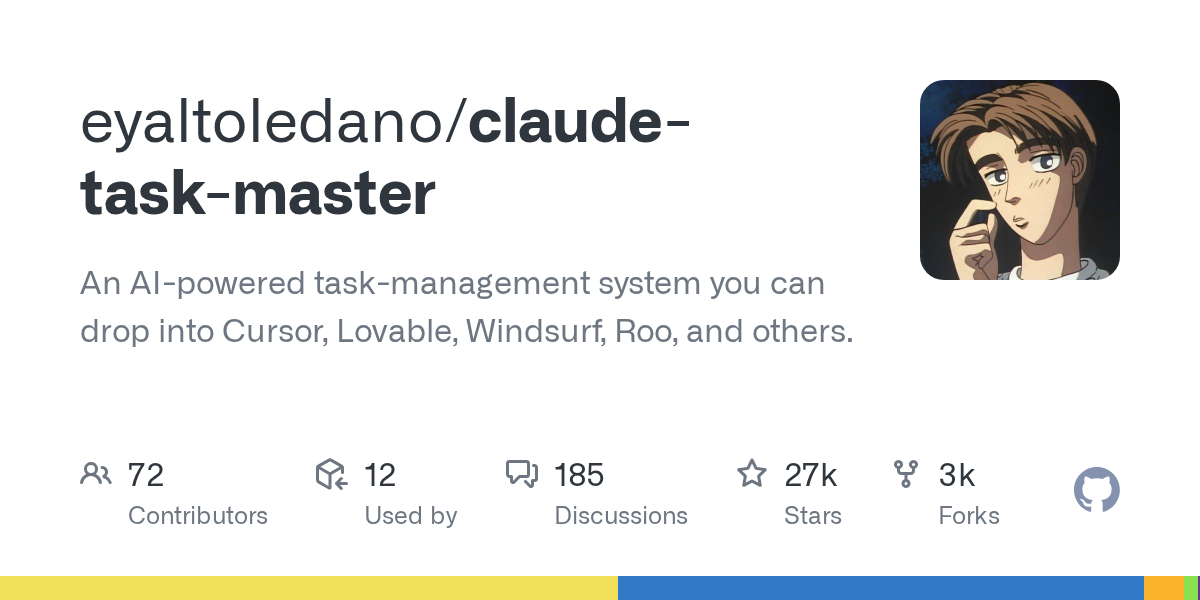 Taskmaster GitHub repository — AI-powered task management for development workflows with 27K stars