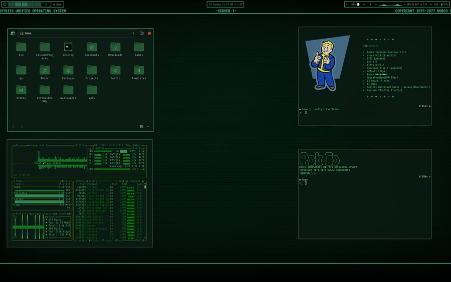 Desktop ricing example — aesthetic dark theme with custom bar